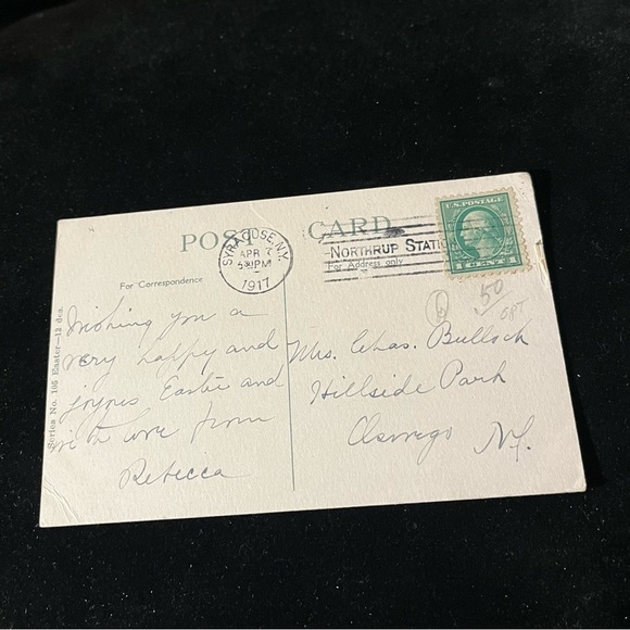 Vtg 1917 Postcard Anthropomorphic Chicks Rooster on Bench Colored Eggs Bucolic - Picture 8 of 9